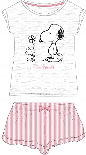 Mädchen Schlafanzug Kurz Zweiteilig 100% Baumwolle - Kinder Pyjama Freizeitanzug Shorty Set mit Motiven im Stil von Snoopy (134, Rosa) von eplusm