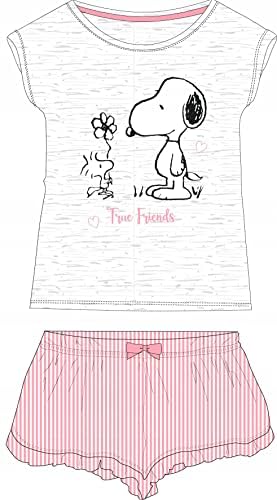 Mädchen Schlafanzug Kurz Zweiteilig 100% Baumwolle - Kinder Pyjama Freizeitanzug Shorty Set mit Motiven im Stil von Snoopy (152, Rosa) von eplusm