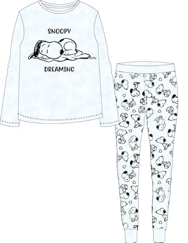 Mädchen lang Schlafanzug Zweiteilig 100% Baumwolle Kinder Langarm Pyjama Freizeitanzug Pyjama Set mit Motiven im Stil von Snoopy Gr. 134-164cm (DE/NL/SE/PL, Numerisch, 134, 140, Regular, Blau-Batik) von eplusm