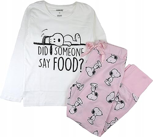 Mädchen lang Schlafanzug Zweiteilig 100% Baumwolle Kinder Langarm Pyjama Freizeitanzug Pyjama Set mit Motiven im Stil von Snoopy Gr. 134-164cm (DE/NL/SE/PL, Numerisch, 134, Regular, Weiss-Rosa) von eplusm