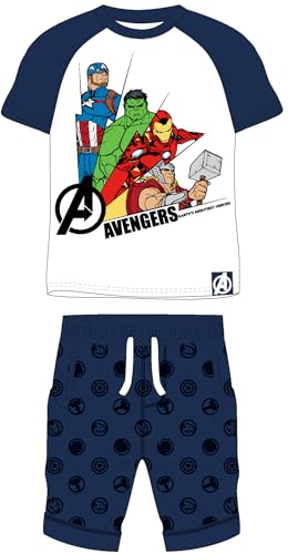 Marvel Avengers Pyjama Set Kurzarm Schlafanzug Jungen pjs Sommer 104-134cm Kinder nachtwäsche T-Shirt und Shorts Hose kurz (DE/NL/SE/PL, Numerisch, 116, Regular, Blau) von eplusm