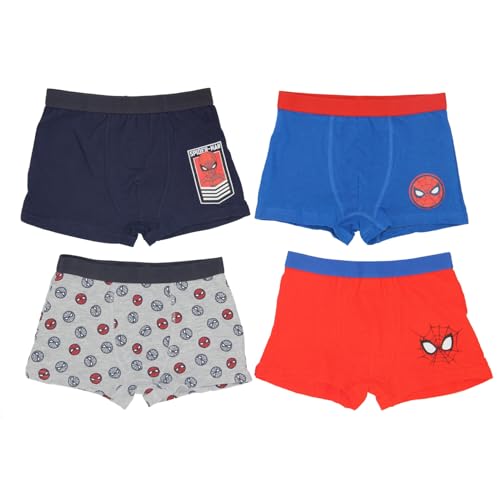 Marvel Spiderman Jungen 4er Pack Boxershorts Unterhosen mit unterschiedlichen Motiven Underwears Kinder Unterhose wäsche 98-140 cm (DE/NL/SE/PL, Numerisch, 122, 128, Regular, Blau) von eplusm