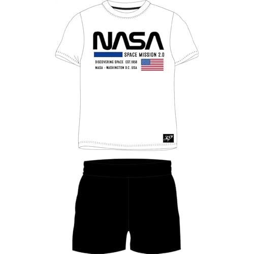 NASA Schlafanzug für Jungen - Kinder Pyjama Set Kurzarm Jungen Schlafanzug pjs Sommer 134-164 cm Kinder nachtwäsche T-Shirt und Shorts (DE/NL/SE/PL, Numerisch, 146, 152, Regular, Weiss) von eplusm