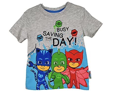 PJ Masks Jungen T-Shirt (as3, Numeric, Numeric_128, Regular, grau Melange) von eplusm