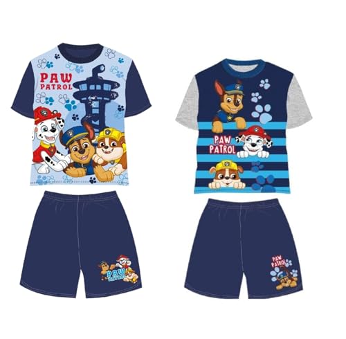 Paw Patrol 2er Pack Jungen Schlafanzug - Pyjama Set Kurzarm Oberteil Hose Multipack Sommer nachtwäsche Baumwolle Freizeitanzug Gr. 92-116 (DE/NL/SE/PL, Numerisch, 110, Regular, Blau(2erpack)) von eplusm