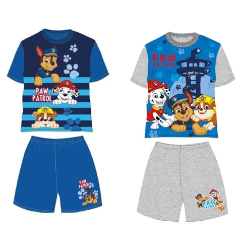 Paw Patrol 2er Pack Jungen Schlafanzug - Pyjama Set Kurzarm Oberteil Hose Multipack Sommer nachtwäsche Baumwolle Freizeitanzug Gr. 92-116 (DE/NL/SE/PL, Numerisch, 110, Regular, Grau(2erpack)) von eplusm