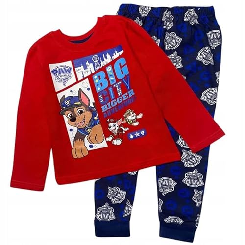 Paw Patrol Chase Marshal Jungen Schlafanzug Baumwolle Langarm Zweiteiliger Schlafanzüge Set Kinder Nachtwäsche Frühling Pyjama (Rot, 110/116) von eplusm