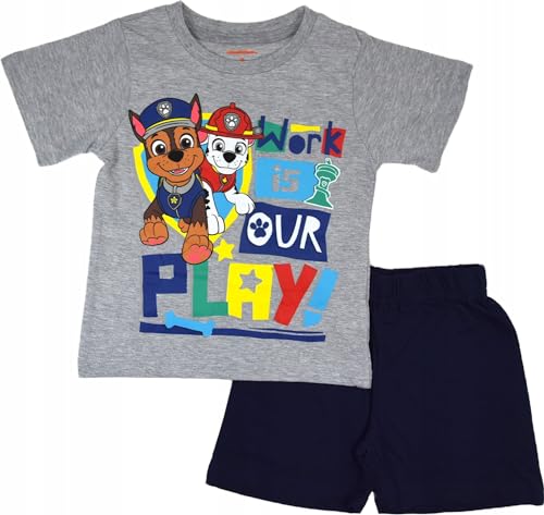 eplusm Paw Patrol Pyjama Set Kurzarm Schlafanzug Jungen pjs Sommer 98-128cm Kinder sommeranzug schulanzug Freizeitanzug nachtwäsche T-Shirt Hose kurz (DE/NL/SE/PL, Numerisch, 122, Regular, Grau) von eplusm