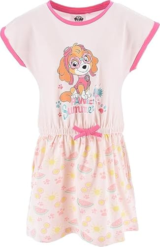 Paw Patrol und Frozen ELSA Kleid für Mädchen - Skye & Everest Kleidchen mit Rock Kurzarm Sommer Strand Kleid Freizeitanzug Gr.3-6 (DE/NL/SE/PL, Numerisch, 116, 128, Regular, Rosa) von eplusm