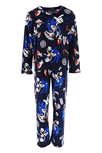 Sonic The Hedgehog Jungen Pyjama Set – warm kuschelig Langarm Schlafanzug – Offiziell lizenziert Sonic Pyjamas– Größen 104 bis 140 (DE/NL/SE/PL, Numerisch, 140, Regular, Dunkelblau) von eplusm
