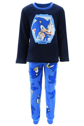 Sonic The Hedgehog Jungen Schlafanzug – 2-teiliges Fleece Pyjama Set mit warm Langarmshirt & Hose – Offiziell lizenziert Sonic Pyjamas– Größen 98–128 (DE/NL/SE/PL, Numerisch, 104, Regular, Blau) von eplusm
