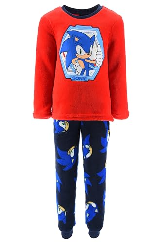 Sonic The Hedgehog Jungen Schlafanzug – 2-teiliges Fleece Pyjama Set mit warm Langarmshirt & Hose – Offiziell lizenziert Sonic Pyjamas– Größen 98–128 (DE/NL/SE/PL, Numerisch, 128, Regular, Rot) von eplusm