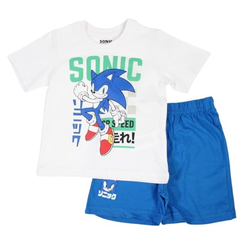 Sonic The Hedgehog Pyjamas Jungen Hemd Kurze Hose Pjs Set Sommer kurz Schlafanzug Freizeitanzug leicht T-Shirt Hose Set Gr. 104-134cm (DE/NL/SE/PL, Numerisch, 116, Regular, Weiss) von eplusm