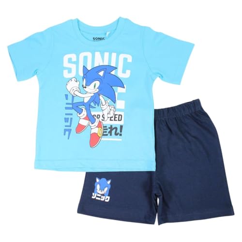 Sonic The Hedgehog Pyjamas Jungen Hemd Kurze Hose Pjs Set Sommer kurz Schlafanzug Freizeitanzug leicht T-Shirt Hose Set Gr. 104-134cm (DE/NL/SE/PL, Numerisch, 98, Regular, Blau) von eplusm