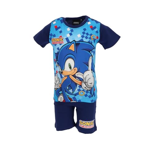 Sonic The Hedgehog Pyjamas Jungen Hemd Kurze Hose Pjs Set Sommer kurz Schlafanzug Freizeitanzug leicht T-Shirt Hose Set Gr. 98-140m (DE/NL/SE/PL, Numerisch, 104, Regular, Dunkel/blau) von eplusm