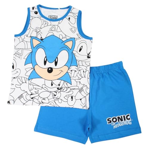 Sonic The Hedgehog Pyjamas Jungen Hemd Kurze Hose Pjs Set Sommer kurz Schlafanzug Freizeitanzug leicht T-Shirt Hose Set Gr. 98-140m (DE/NL/SE/PL, Numerisch, 128, Regular, Weiss) von eplusm