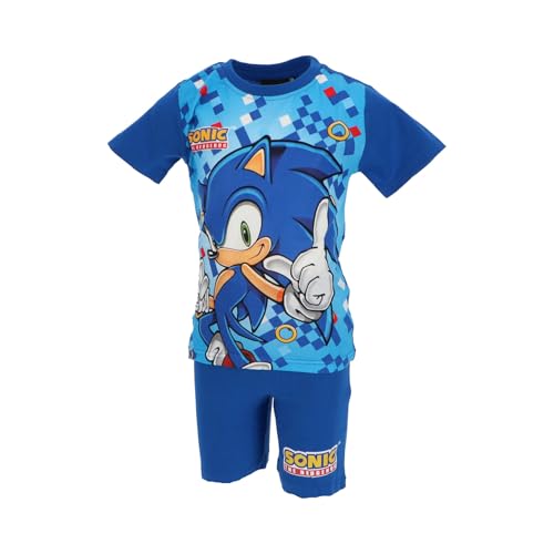 Sonic The Hedgehog Pyjamas Jungen Hemd Kurze Hose Pjs Set Sommer kurz Schlafanzug Freizeitanzug leicht T-Shirt Hose Set Gr. 98-140m (DE/NL/SE/PL, Numerisch, 140, Regular, Blau) von eplusm