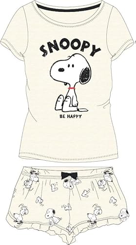 The Peanuts Schlafanzug für Damen Snoopy - Frauen Pyjama Set Kurzarm Oberteil mit Hose Winter Sommer Freizeitanzug Gr. S M L XL (DE/NL/SE/PL, Alphanumerisch, L, Regular, Regular, Weiss) von eplusm