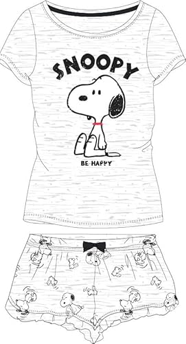 The Peanuts Schlafanzug für Damen Snoopy - Frauen Pyjama Set Kurzarm Oberteil mit Hose Winter Sommer Freizeitanzug Gr. S M L XL (DE/NL/SE/PL, Alphanumerisch, XL, Regular, Regular, Grau) von eplusm