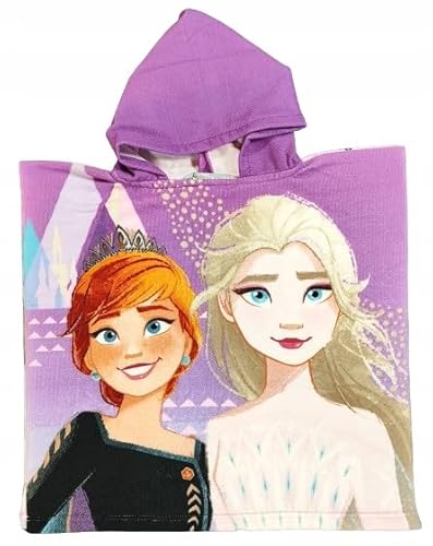 eplusm Diney Frozen ELSA Anna Badetuch Bademantel Kapuzen Poncho für Mädchen 55 x 110 cm - 3 bis 6 Jahre Fast Dry Eiskönigin Bade-Poncho– Geschenk Mädchen ideal für Pool, Strand und Schwimmbad (Lila) von eplusm