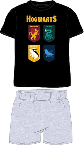 eplusm Harry Potter Hogwarts Pyjama Set Kurzarm Schlafanzug Jungen pjs Sommer 134-164cm Kinder nachtwäsche T-Shirt und Shorts Hose kurz (DE/NL/SE/PL, Numerisch, 134, Regular, schwarz) von eplusm