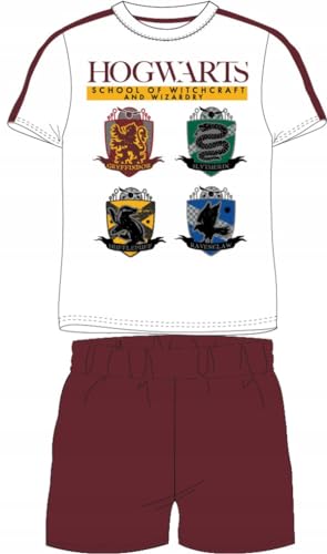 eplusm Harry Potter Hogwarts Pyjama Set Kurzarm Schlafanzug Jungen pjs Sommer 134-164cm Kinder nachtwäsche T-Shirt und Shorts Hose kurz (DE/NL/SE/PL, Numerisch, 152, Regular, Weiss) von eplusm