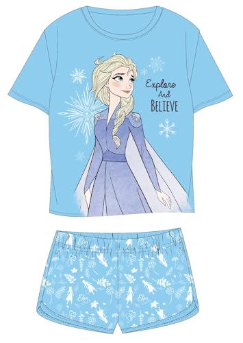 Mädchen Pyjama Set ELSA und Anna Mädchen Schlafanzug 2-teiliger Baumwolle Tshirt und Hose Sommer-Schlafanzug kurz Nachtwäsche (DE/NL/SE/PL, Numerisch, 98, Regular, Blau) von eplusm