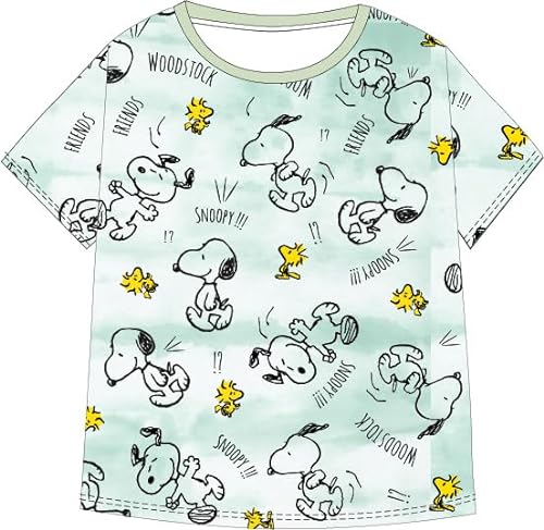 eplusm Mädchen Schlafanzug Kurz Zweiteilig 100% Baumwolle - Kinder Pyjama Freizeitanzug Shorty Set mit Motiven im Stil von Snoopy Gr. 98-176cm (DE/NL/SE/PL, Numerisch, 146, 152, Regular, Grün/T-shirt) von eplusm