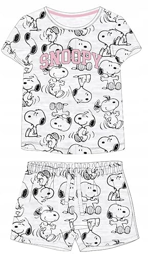 eplusm Mädchen Schlafanzug Kurz Zweiteilig 100% Baumwolle - Kinder Pyjama Freizeitanzug Shorty Set mit Motiven im Stil von Snoopy Gr. 98-176cm (as3, Numeric, Numeric_134, Numeric_140, Regular, Grau) von eplusm