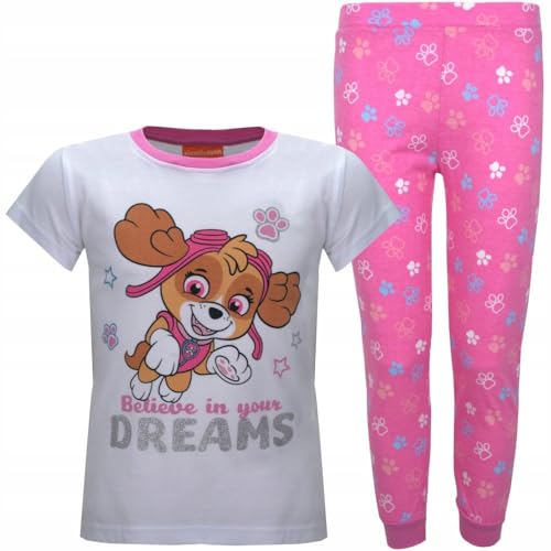 eplusm Skye PawPatrol Mädchen Schlafanzug Süß Zweiteiliger Kurze Ärmel Lange Hose Baumwolle Pyjama Set Sommer Winter Bekleidung Nachtwäsche 92-128 cm (DE/NL/SE/PL, Numerisch, 122, 128, Regular, Rosa) von eplusm