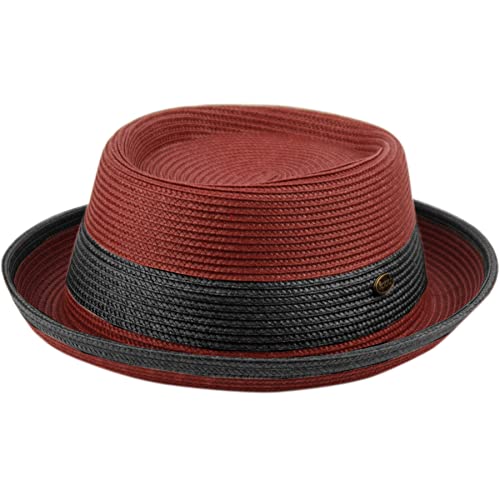 Herren Fancy Summer Stroh Pork Pie Derby Fedora Upturn Brim Hut, F2809 Burgunderrot, L/XL Herren Fancy Summer Stroh Pork Pie Derby Fedora Upturn Brim Hut, F2809 Burgunderrot, L/XL von epoch hats