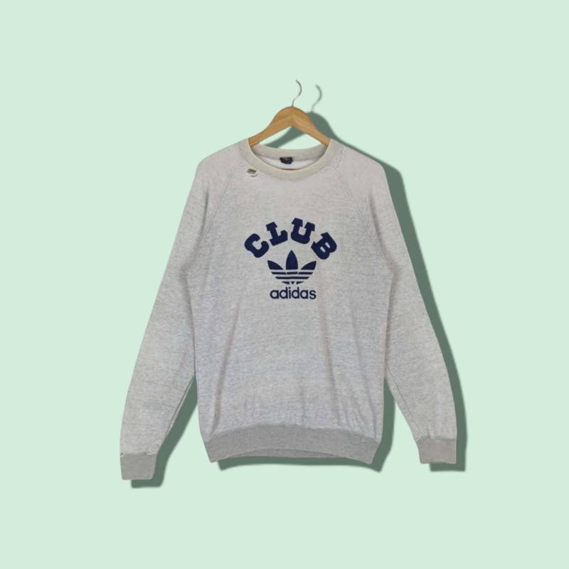 Vintage 80Er Jahre Adidas Club Trefoil Big Logo Sweatshirt Adidas Pullover Grau Gr.m von epones