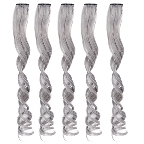 Haarthöhe Highlights, 5pcs 55 cm/21,7in Long lockiger Clip im Haarteil Fashionble farbig synthetisches Haarstück für Frauen Girl Party (Weiße Teeasche) von equlup
