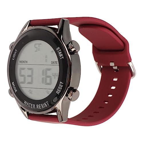 equlup Digitale Uhr, WR50m wasserdicht Leuchtend Countdown -Zeit Großbildschachteln Outdoor Sports Multi funktionaler Chronographen für Männer Studenten (Burgund) von equlup