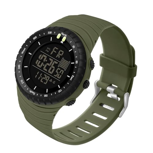 equlup Multifunktionale Sport -Elektronik Uhr, WR50m Electronic Sports Uhren Nachtlicht Großbildschirmtheit Schnellverriegelungsband Digitales Uhren für den täglichen Gebrauch im Freien (Grün) von equlup