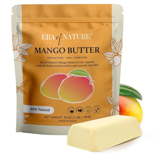 Raw, Unrefined Mango Butter Bar, 16 oz - Moisturizer, Use Alone or in DIY Body Butters, Soaps, Lotions and lip balm - Natural, Pure and Fresh (USA) von era of nature