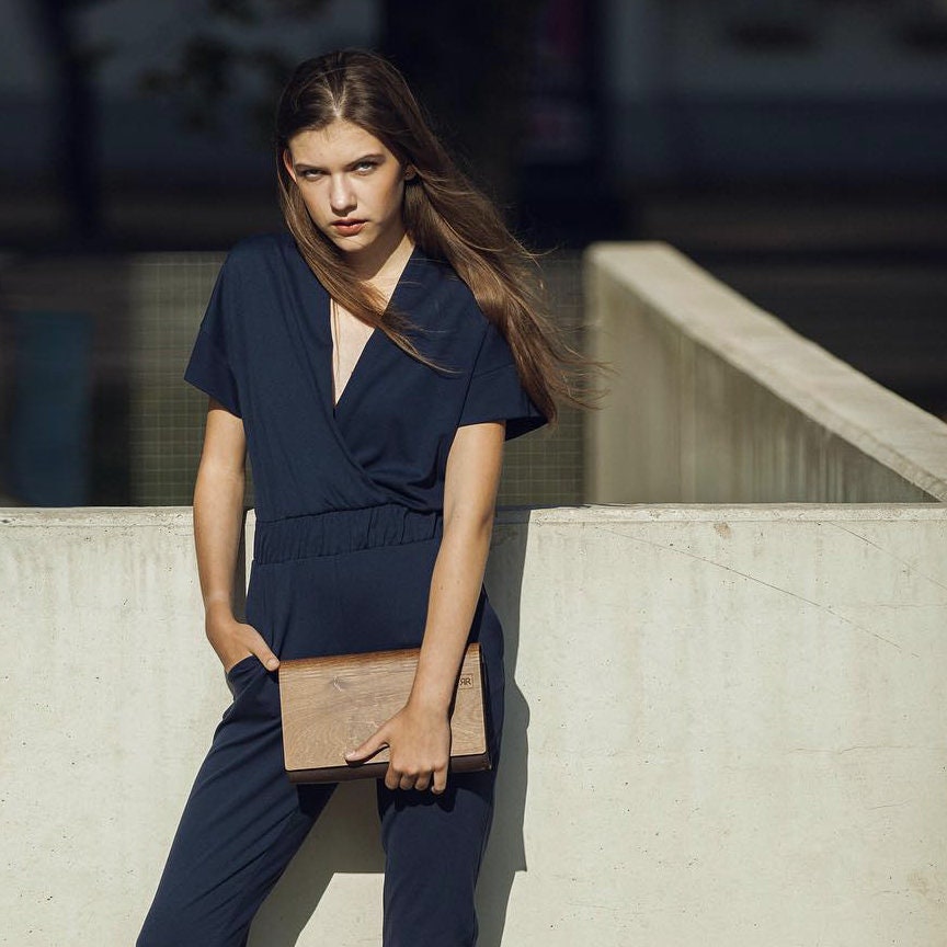 Braune Holz & Leder Clutch Tasche/Schultertasche Braune Holz & Leder Clutch Tasche/Schultertasche von ereretsy