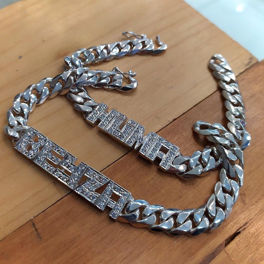 925 Sterling Silber Stein Ketten Armband Mit Beweglichem Namen 925 Sterling Silber Stein Ketten Armband Mit Beweglichem Namen von erersilverjewelry