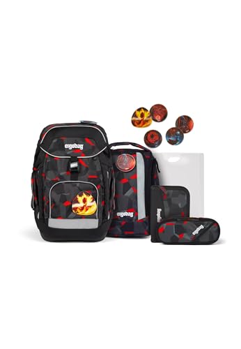 ergobag maxi set 6-teilig, ergonomischer Schulrucksack Grundschule für Mädchen und Jungen, ideal für große Kinder ab der 1. Klasse TaekBärdo - Grau von ergobag