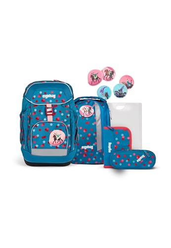 ergobag maxi set 6-teilig, ergonomischer Schulrucksack Grundschule für Mädchen und Jungen, ideal für große Kinder ab der 1. Klasse VoltiBär - Petrol von ergobag