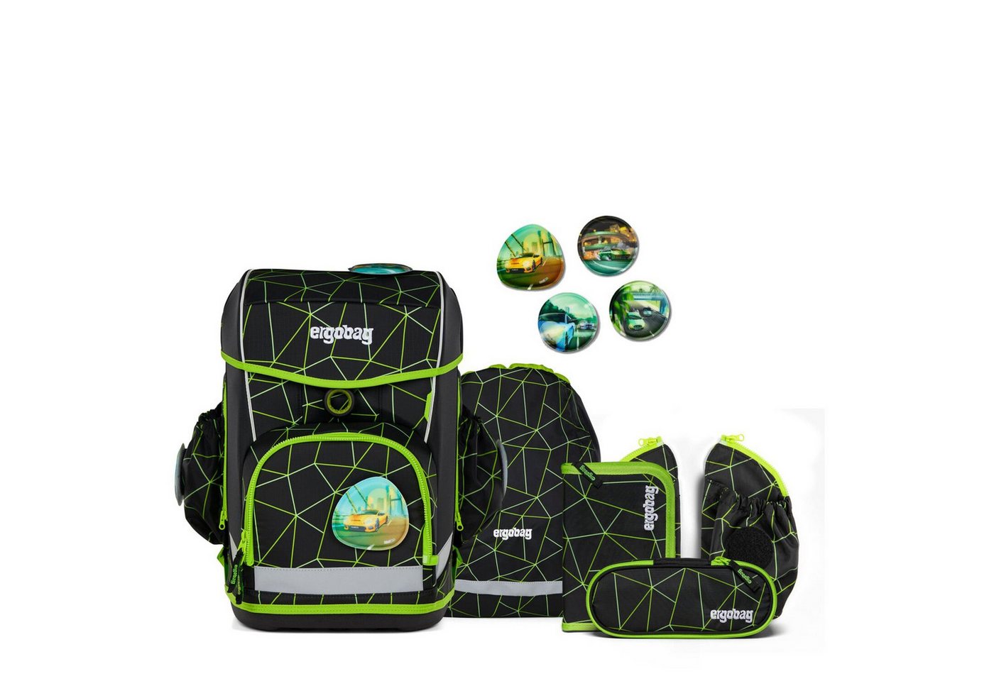 ergobag Schulranzen Cubo Light "Lumi" - Schulranzen Set 6tlg. Modell 2025 (CyBär Race) von ergobag