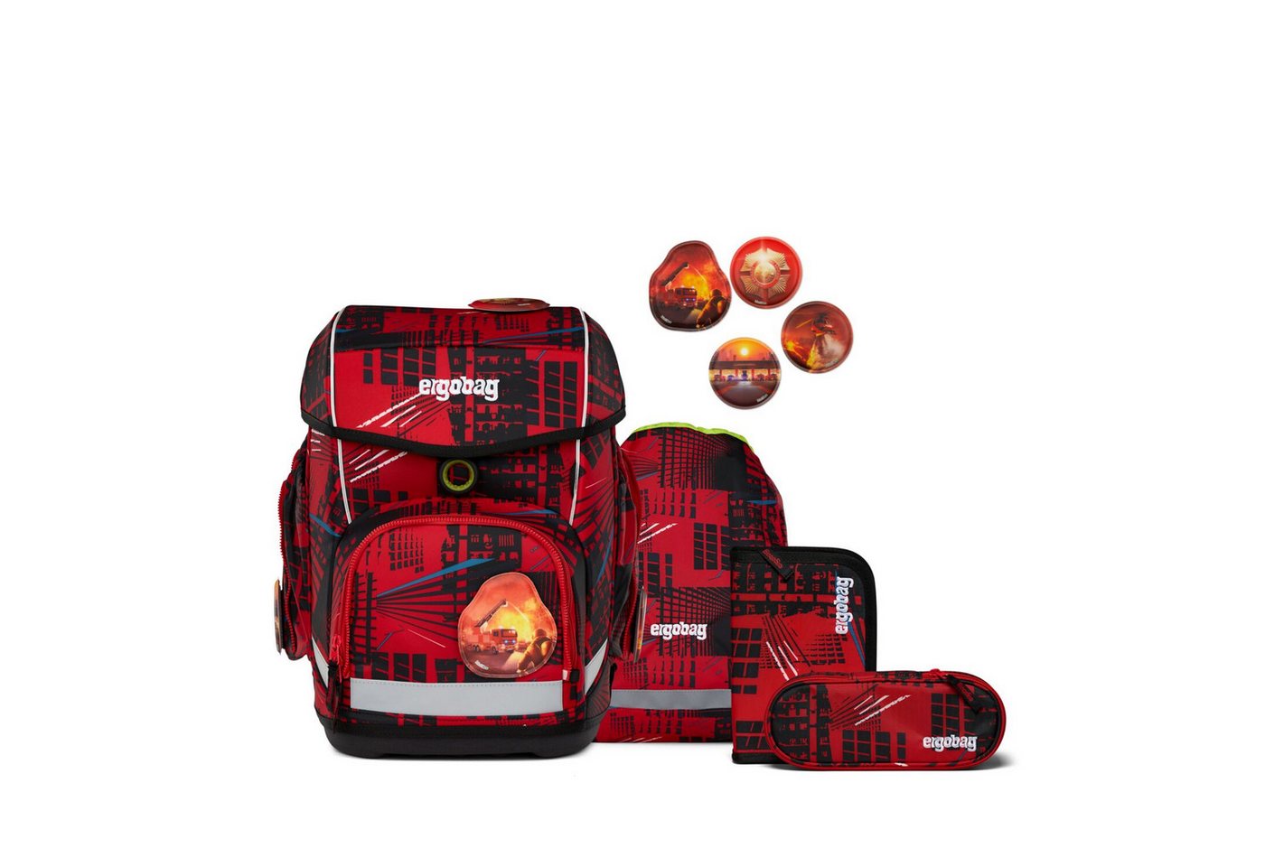 ergobag Schulranzen Schulranzen-Set CUBO AlarmBärreitschaft 5-teilig (5-teilig), ergonomisch, ab 1. Klasse, Your-Size-System von ergobag