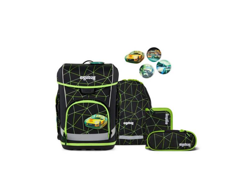 ergobag Schulranzen Schulranzen-Set CUBO LIGHT CyBär Race 5-teilig, 25/26 (5-teilig), Superleicht, Hugging-Rückensystem, für kleine/schmale Kinder von ergobag