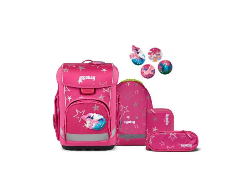 ergobag Schulranzen Schulranzen-Set CUBO LIGHT SternzauBär 5-teilig, 25/26 (5-teilig), Superleicht, Hugging-Rückensystem, für kleine/schmale Kinder von ergobag