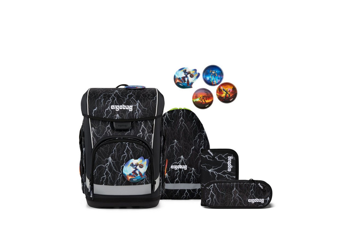 ergobag Schulranzen Schulranzen-Set CUBO LIGHT Super ReflektBär 5-teilig, 25/26 (5-teilig), Superleicht, Hugging-Rückensystem, für kleine/schmale Kinder von ergobag