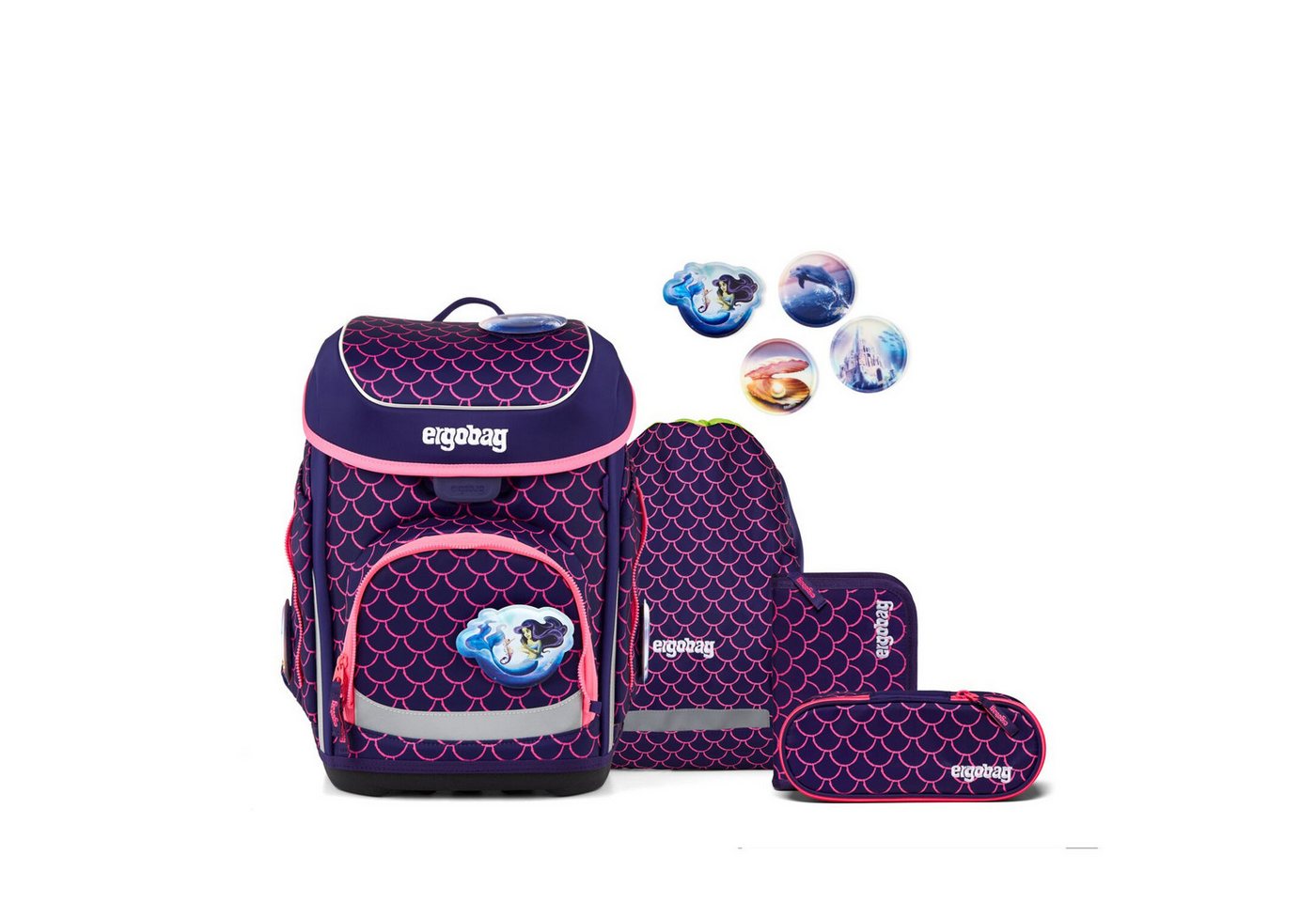 ergobag Schulranzen Schulranzen-Set CUBO PerlentauchBär 5-teilig, 25/26 (5-teilig), ergonomisch, höhenverstellbar, Your-Size-System, ab 1. Klasse von ergobag