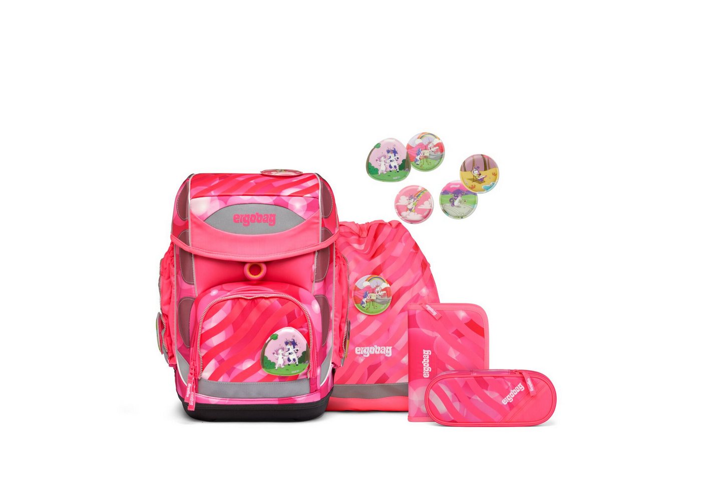 ergobag Schulranzen Schulranzen-Set Cubo KuntBärbuntes Einhorn 5-teilig (5-teilig), ergonomisch, ab 1. Klasse, reflektiert von ergobag