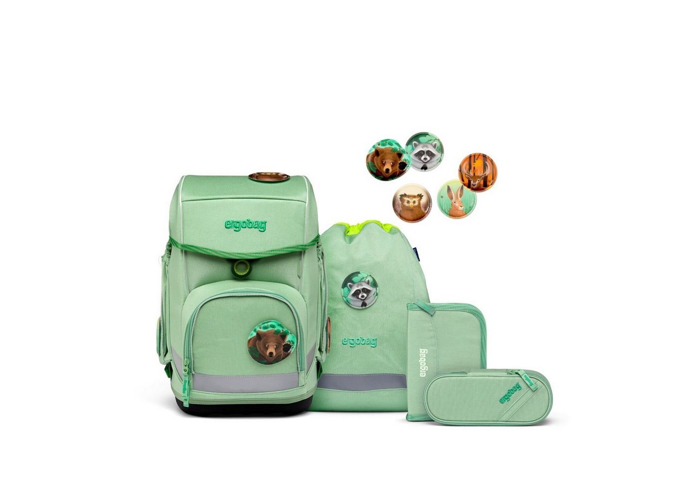 ergobag Schulranzen Schulranzen-Set Cubo WaldBärwohner 5-teilig (5-teilig), ergonomisch, ab 1. Klasse, reflektiert von ergobag