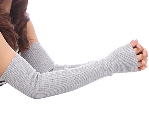 Damen Strickhandschuhe lange fingerlose Winterhandschuhe Wollmischung Armstulpen Ellenbogenlänge lange fingerlose Handschuhe Thermo rutschfeste Armstulpen fingerlose Fäustlinge(hellgrau) von ericotry