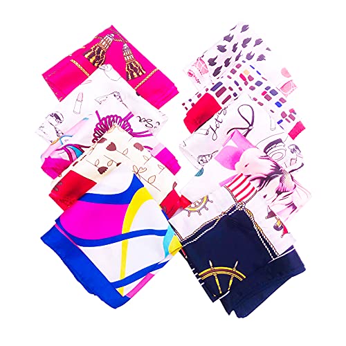 ericotry 10 Stück quadratische Satin-Schals für Damen und Mädchen, modisch bedrucktes Halstuch, Krawatte, Schal, Kopftücher, Haarband (zufällige Farbe), X, M von ericotry